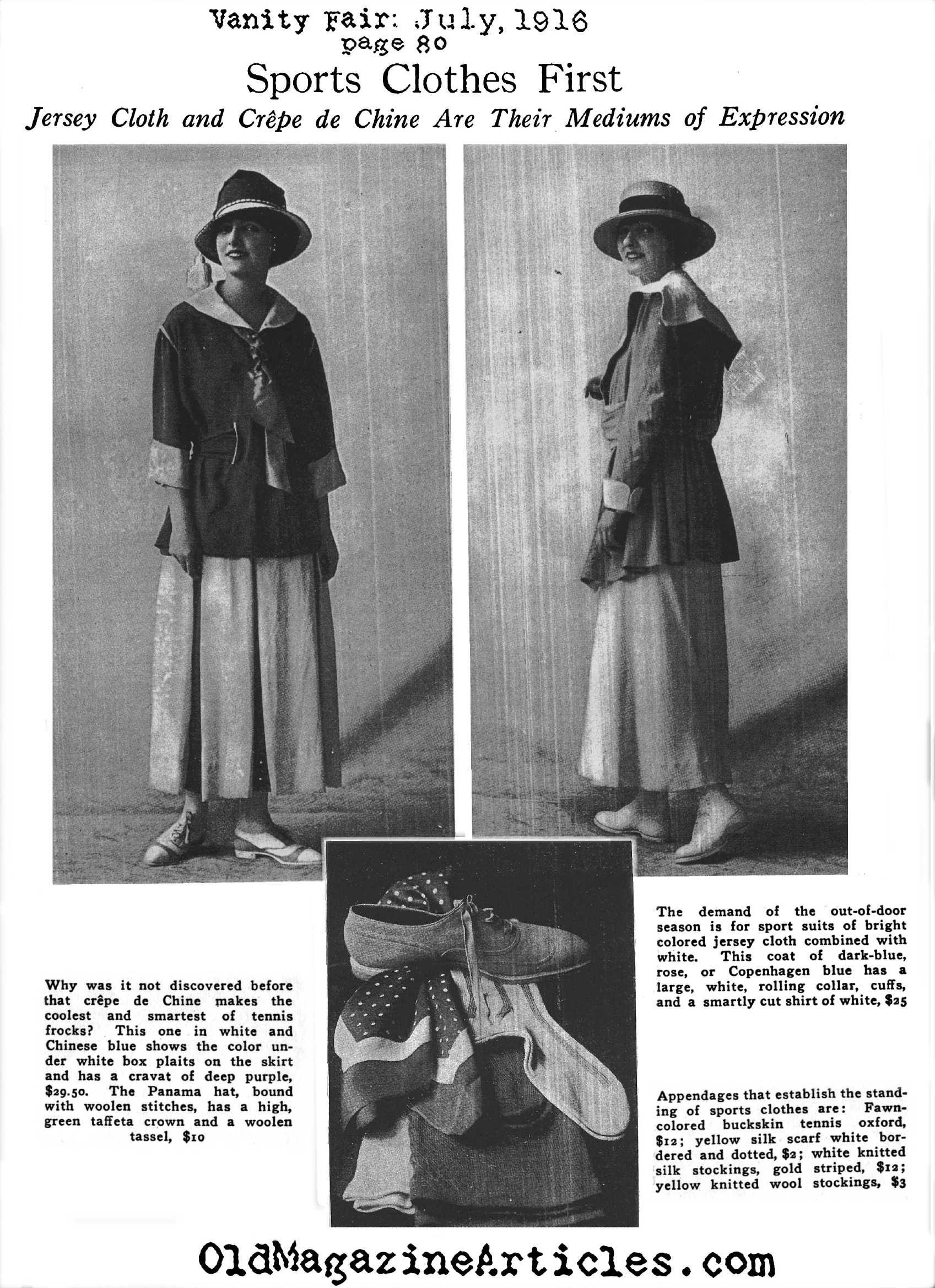 Crepe de Chine Makes it's Appearance on the Tennis Court (Vanity Fair Magazine, 1916)